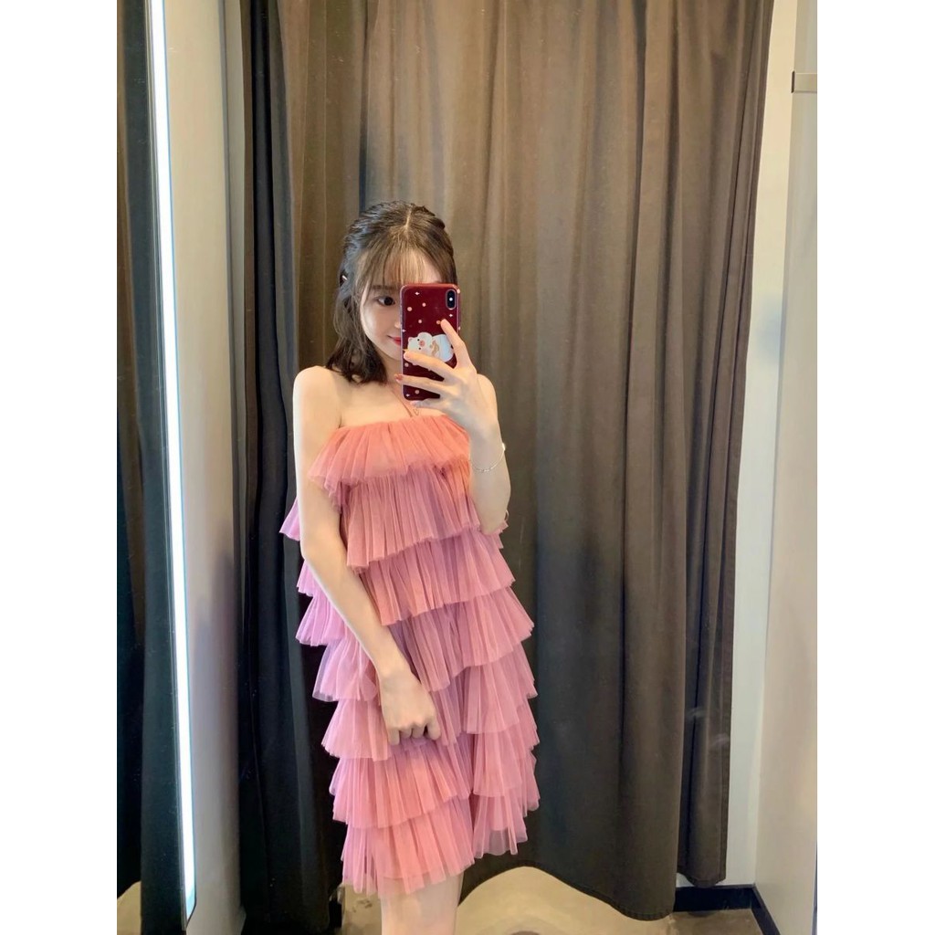 Đầm Suông Lưới 7 Tầng (HỒNG)