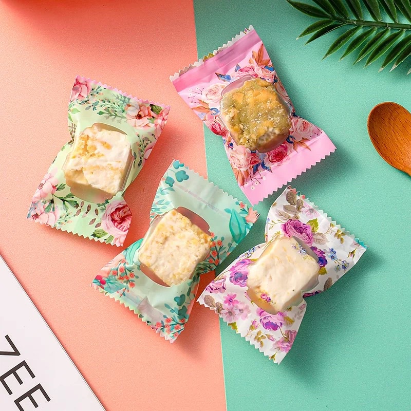 100 vỏ túi đựng bánh 7x10cm mẫu hoa mix 4 màu