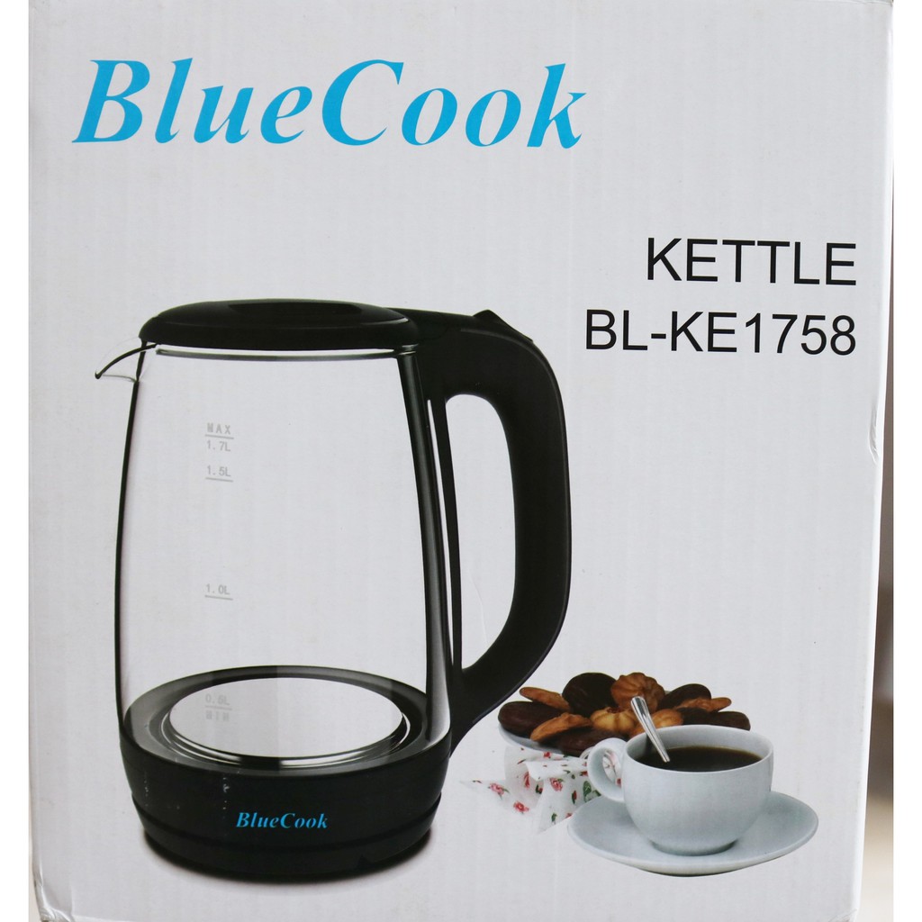 Ấm Siêu Tốc Thủy Tinh Cao Cấp Blue Cook - Ấm Đun Nước Thủy Tinh Công Suất Lớn 2200W, BH 12 tháng