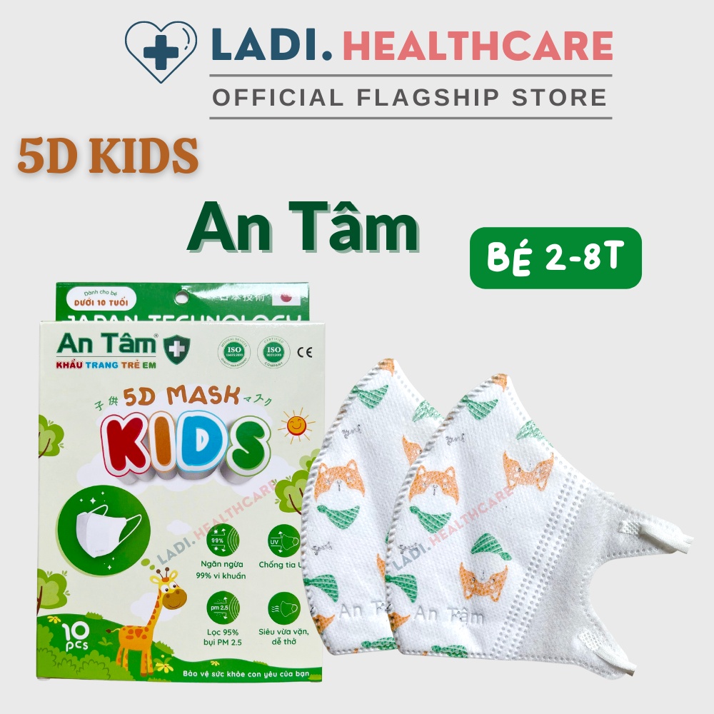 [SET 50Cái] Khẩu trang trẻ em 5D An Tâm kháng khuẩn dành cho bé 2-8 tuổi hàng chính hãng Công Ty