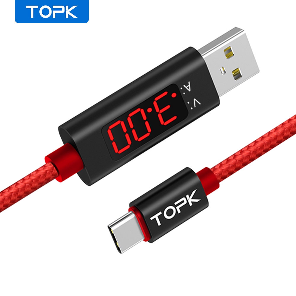 Cáp Sạc Nhanh TOPK AC27 Kết Nối Đầu USB Với Đầu Type C/Micro USB/Lightning Hiển Thị Điện Áp Và Dòng Điện