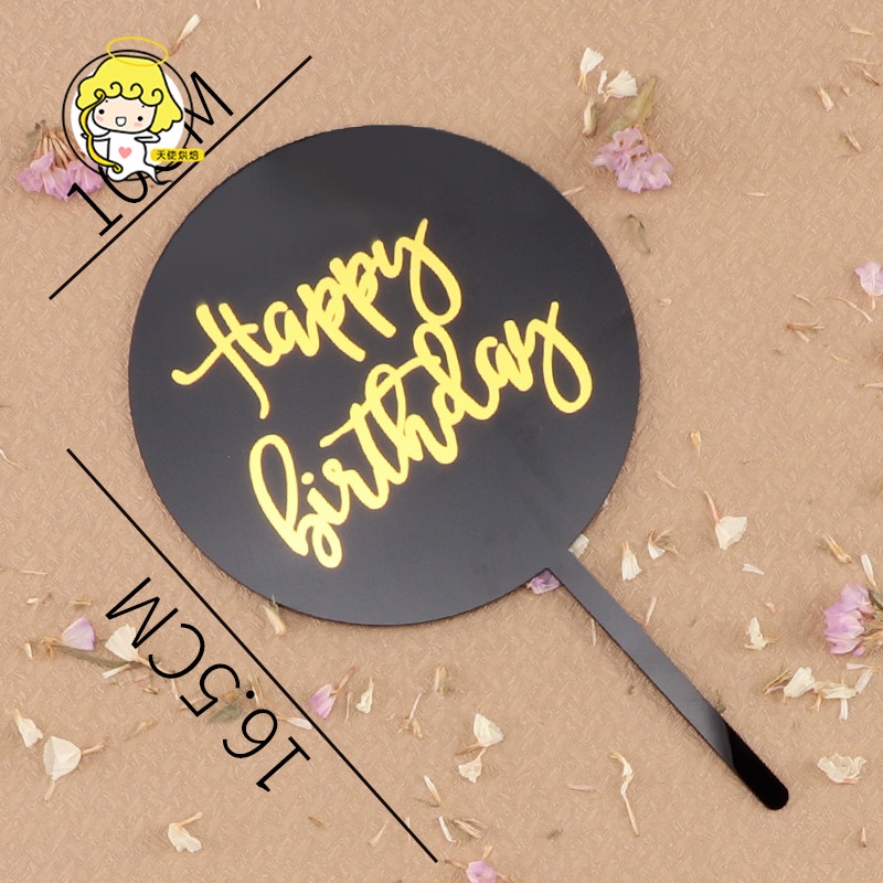 Thẻ Tròn acrylic Trong Suốt In Chữ happy birthday Trang Trí Bánh Kem