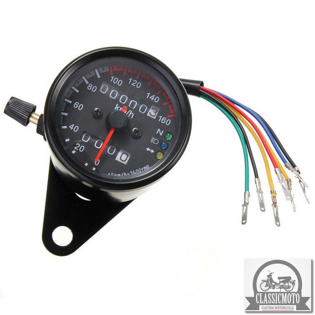 ĐỒNG HỒ XE MÁY - Đồng hồ độ đo km classic màu đen có đèn báo 3 chức năng cơ bản