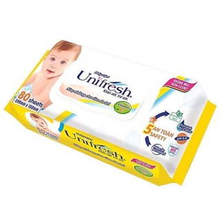 Xanh, vàng) Khăn ướt Unifresh Vitamin E , nha đam 80 tờ không mùi giao ngẫu nhiên