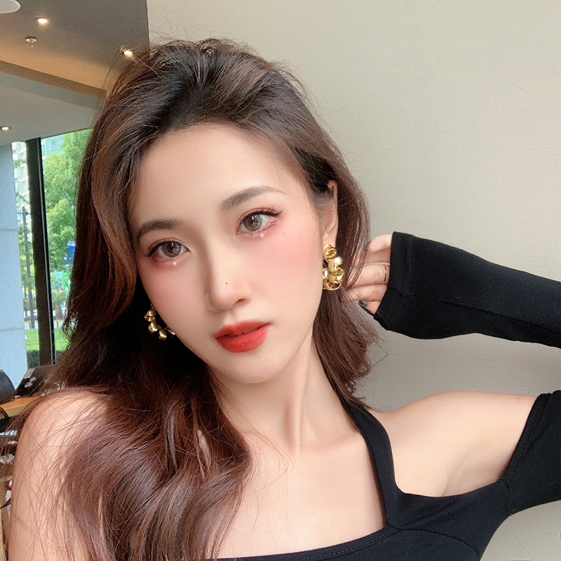 Khuyên Tai Hình Bán Nguyệt Xoắn Ốc Đơn Giản Thời Trang Hàn Quốc