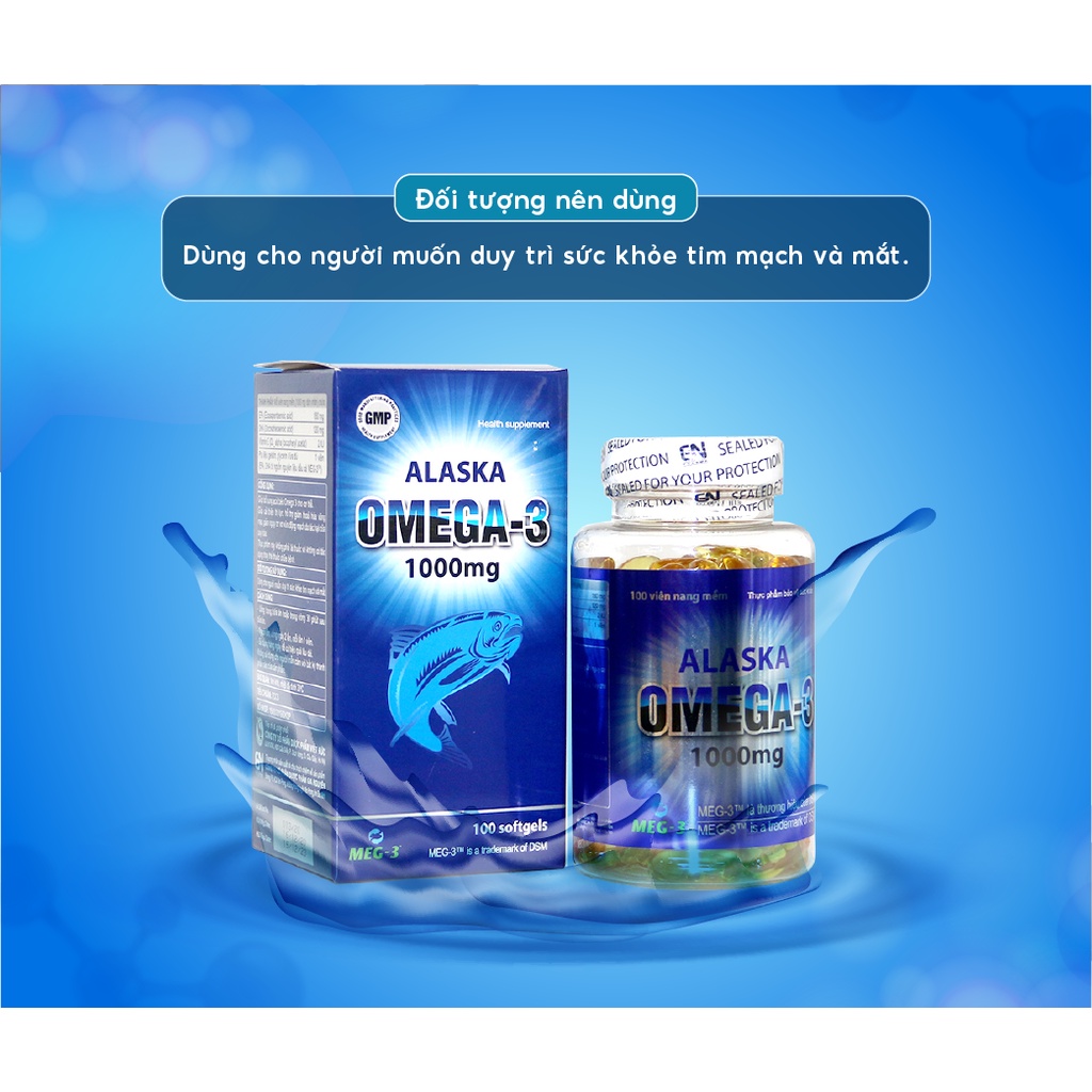 Dầu cá omega 3 dạng viên Alaska tăng cường thị lực cho người lớn và trẻ nhỏ lọ 100 viên