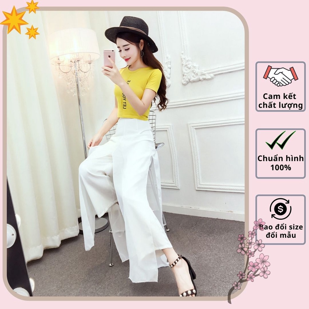 Hàng nhập có sẵn - Set bộ áo thun quần voan suông ống rộng siêu xinh - S03260