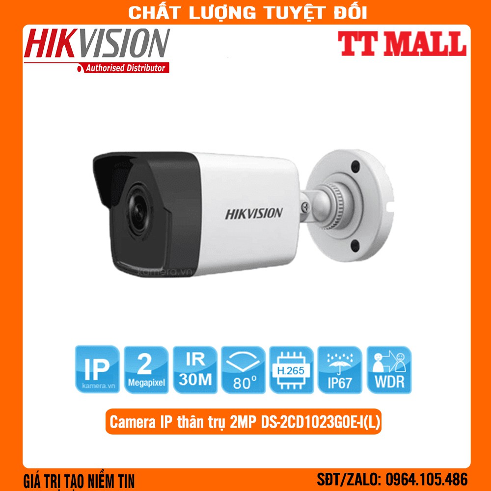 [Mã ELHAMS5 giảm 6% đơn 300K] [CAMERA IP POE HIKVISION] Camera Hikvision DS-2CD1023G0E-I(L) FULLHD H265+