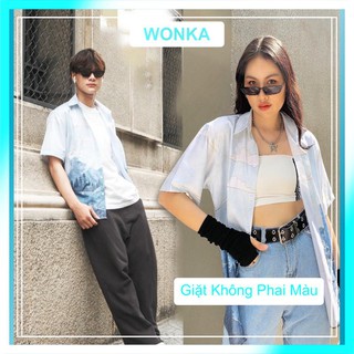 Áo sơ mi tay ngắn họa tiết moutain blue mende tay lỡ, form unisex