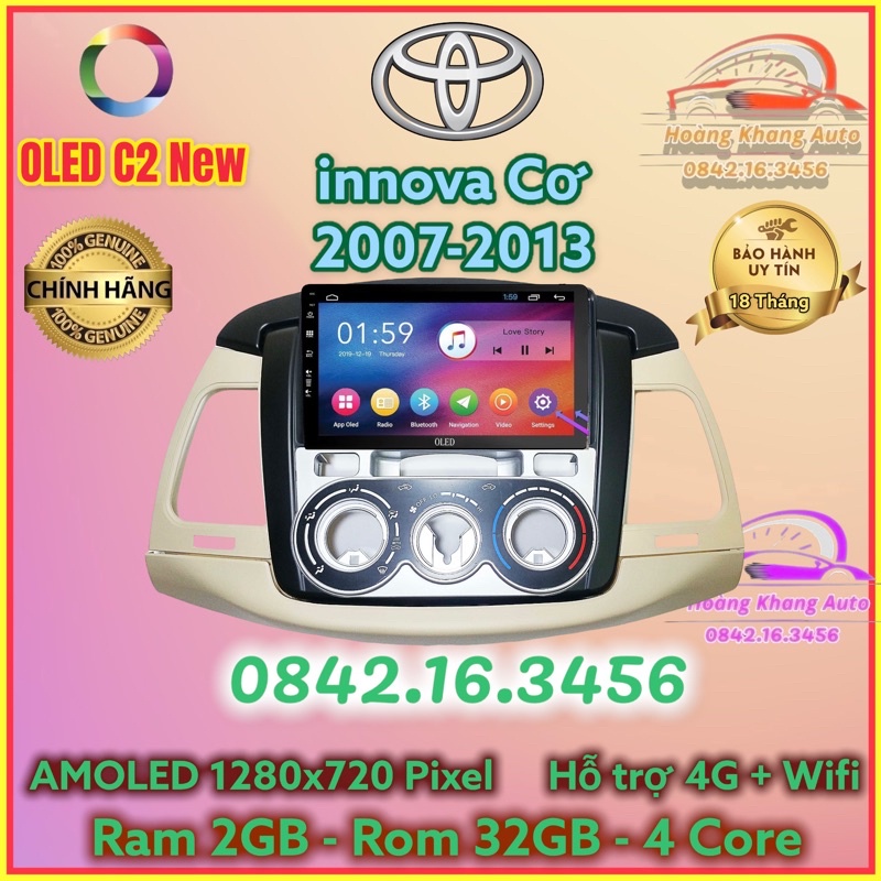 Màn hình Android OLED C2 New theo xe INNOVA 2007 - 2013, 9 inch điều hòa cơ, kèm dưỡng và jack nguồn zin