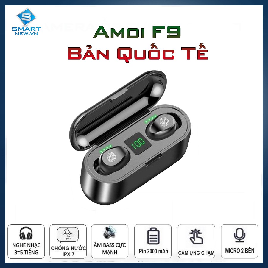 Tai nghe Không dây Amoi F9 - Bluetooth 5.0 Bản Quốc Tế 2021  - Cảm biến Vân Tay - Pin 280 giờ - Chống nước IPX7