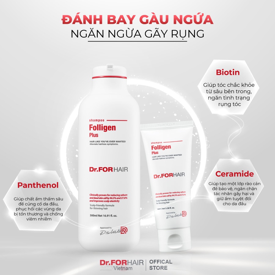 Dầu gội ngăn ngừa rụng tóc sạch gàu, hỗ trợ mọc tóc Dr. ForHair Folligen Plus Shampoo 10ml