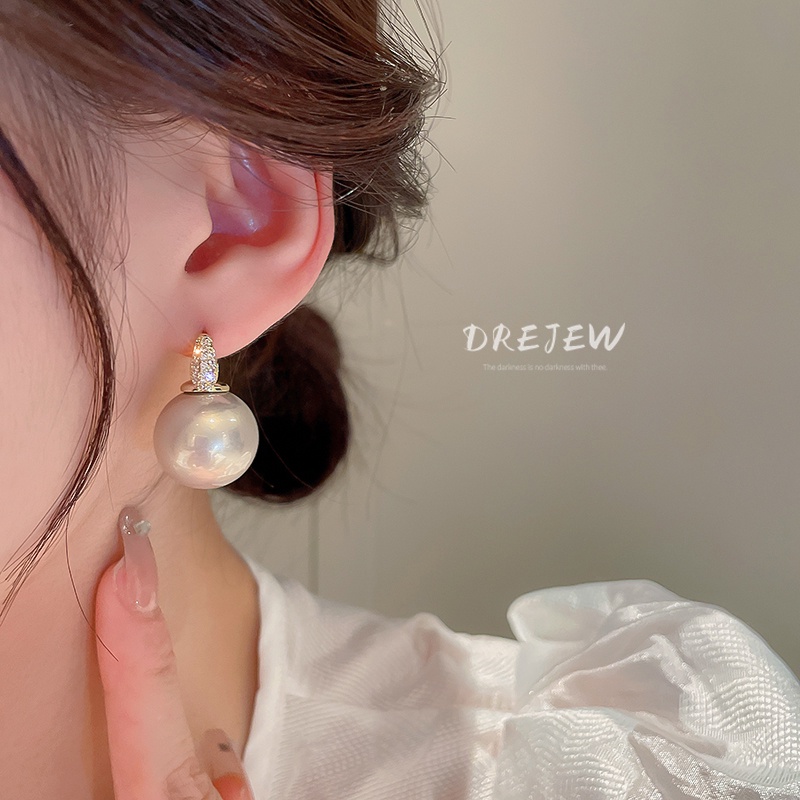 DREJEW Khuyên tai ngọc trai zircon phong cách Pháp đơn giản thời trang công sở dành cho nữ