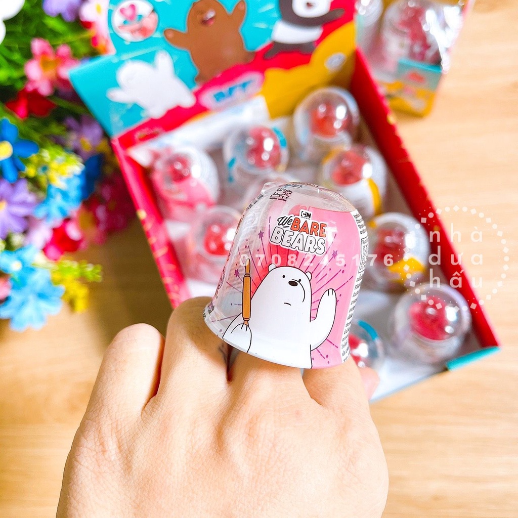 Một cái kẹo nhẫn hình gấu hồng cute Thái Lan cái 10gam