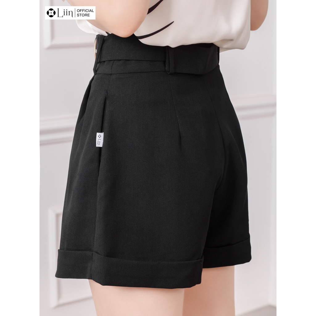Quần Đùi nữ dáng suông màu Đen Đai Tròn mặc thoải mái, dễ phối đồ Liin Clothing Q3514
