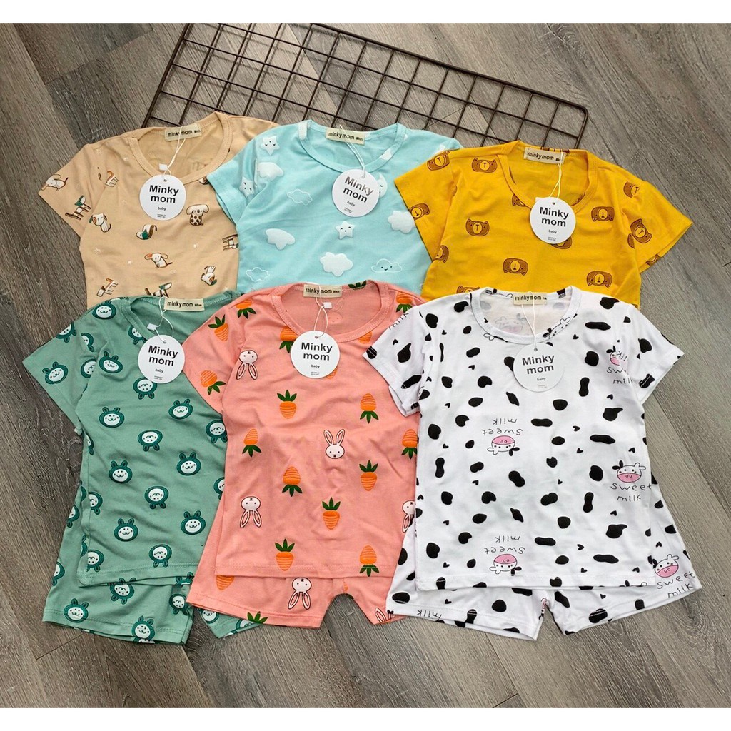 Bộ thun lạnh cộc tay Minky Mom cao cấp hình thú nhỏ ngộ nghĩnh cho bé trai, bé gái-HT003