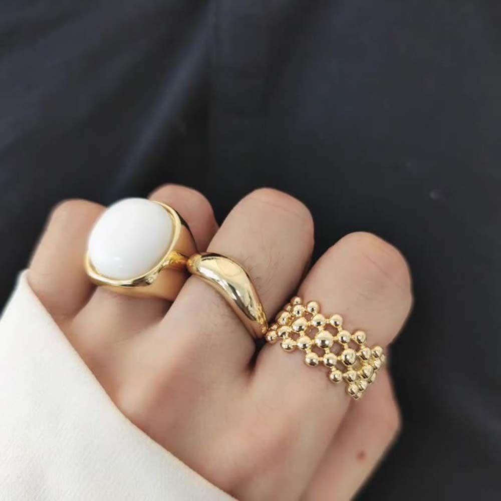 Bộ 3 Nhẫn Đeo Đốt Ngón Tay Màu Trắng Phong Cách Vintage|Nhẫn Hở Kim Loại Họa Tiết Hình Học Nhiều Màu Thời Trang