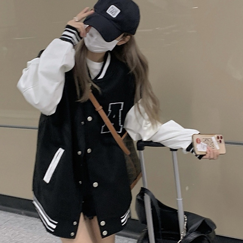 IELGY  Áo Khoác Bóng Chày Dáng Rộng Phong Cách Hàn Quốc Cho Nữ