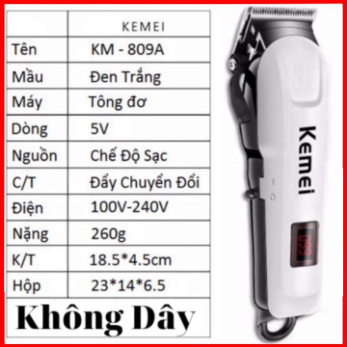 Tông Đơ Cắt Tóc Không Dây chuyên nghiệp KEMEI KM- 809A  - Tông Đơ Salon. Có combo kéo, đèn, áo choàng cắt tóc.