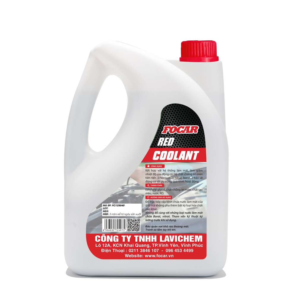 [Tiêu chuẩn EU] Nước làm mát động cơ ô tô Focar Red Coolant (Màu đỏ) 4L - Công nghệ OAT