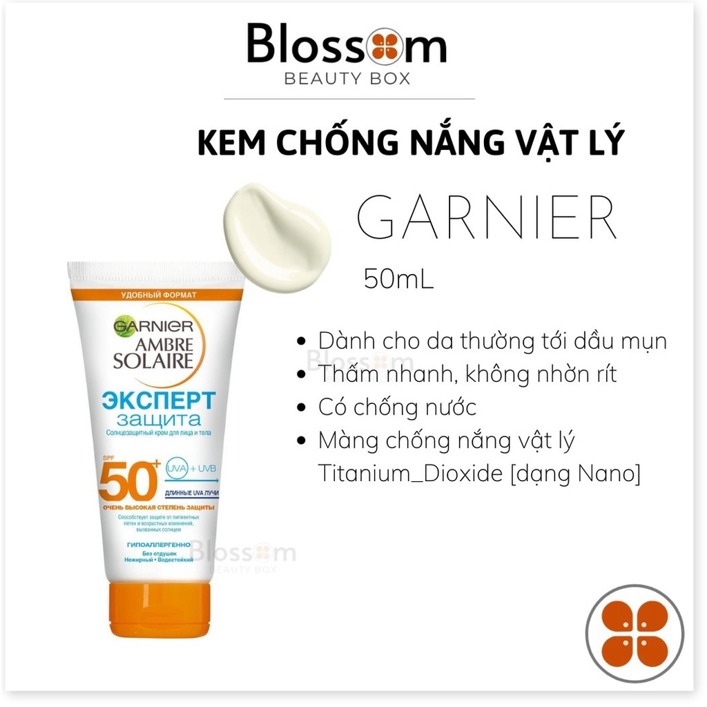 [Mã giảm giá] 50ml/100ml Kem chống nắng Garnier Ambre Solaire Face Cream SPF 50+ (Bản Nga)