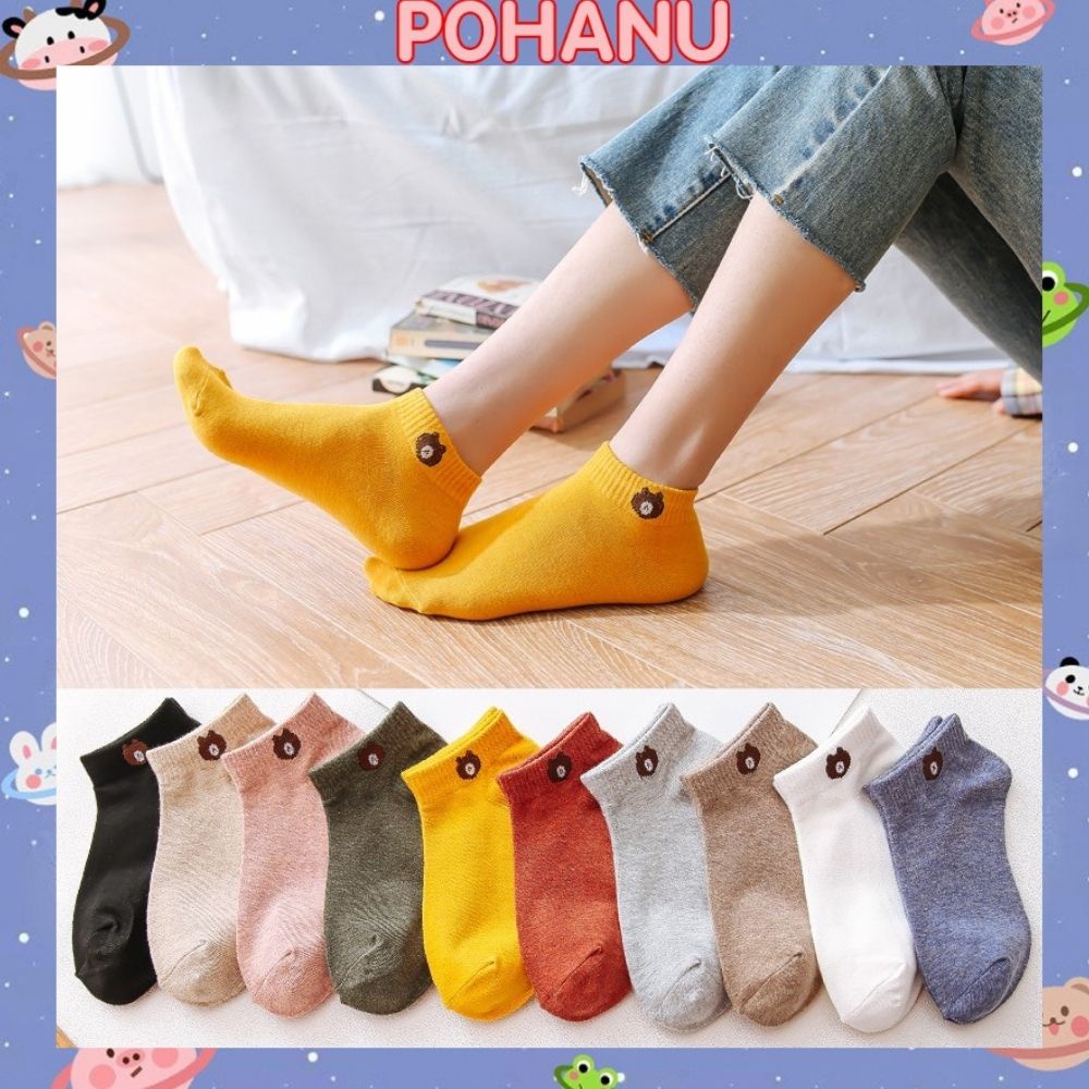 Tất nữ cổ ngắn Pohanu vớ họa tiết gấu Brown cổ ngắn đáng yêu TN67