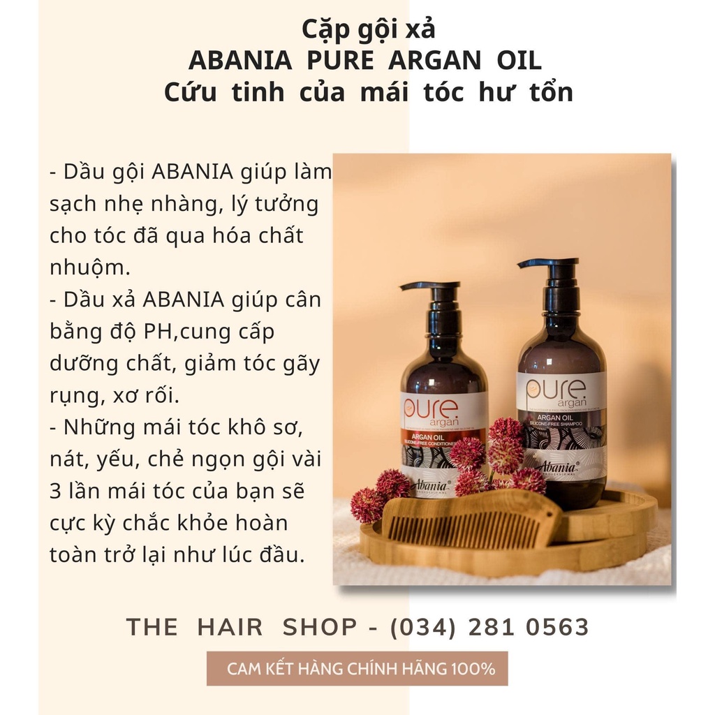 Dầu gội xả phục hồi trẻ hóa tóc cao cấp Abania Pure Argan 500ml siêu mềm mượt