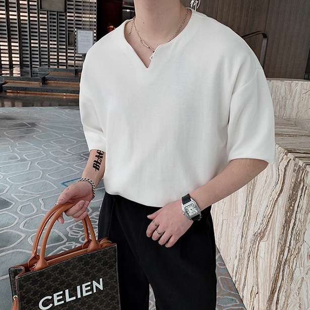 Áo phông cổ V nam nữ ngắn tay chất tici cao cấp form rộng Hàn Quốc, áo thun cổ tim nam nữ unisex thoáng mát dễ phối đồ