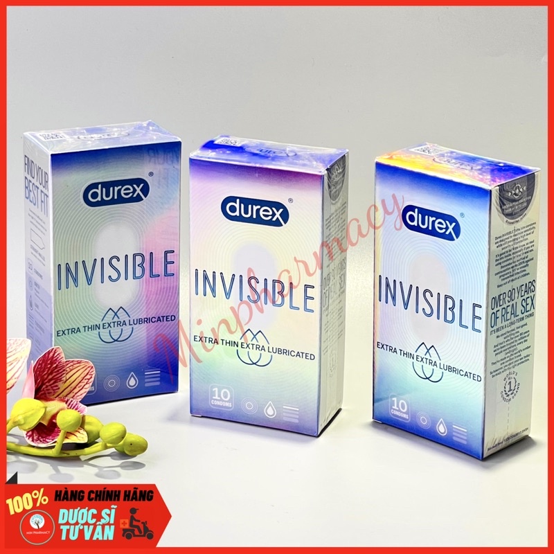 Bao cao su DUREX Invisible Extra thin Extra lubricated Siêu Mỏng Thêm Chất bôi trơn Che tên sản phẩm - Minpharmacy