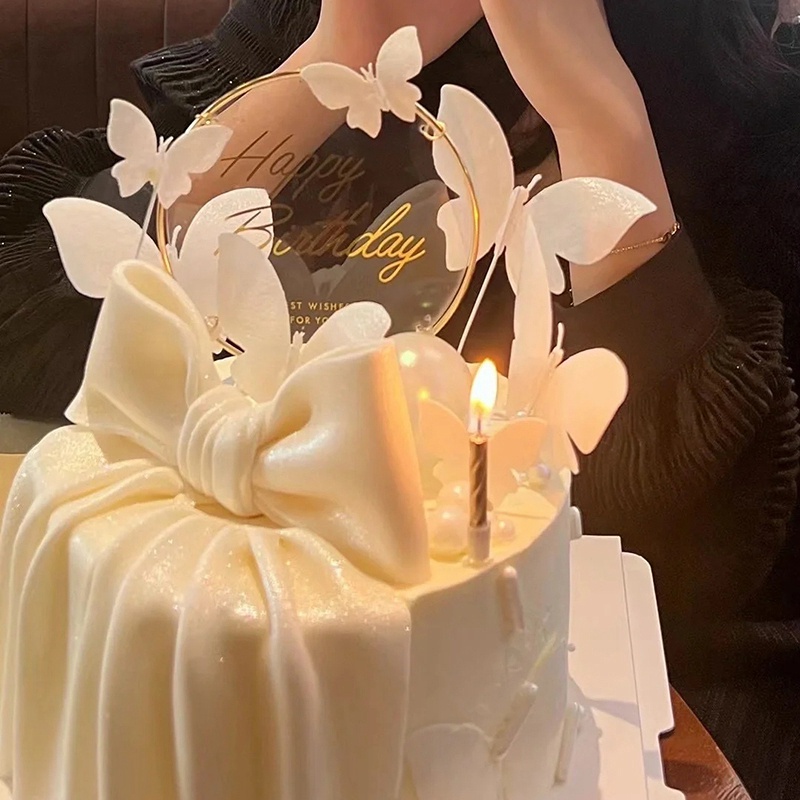 Phụ Kiện Trang Trí Bánh Kem Bằng Acrylic Hình Hoa Cúc Và Bướm Kiểu Hàn Sáng Tạo DIY