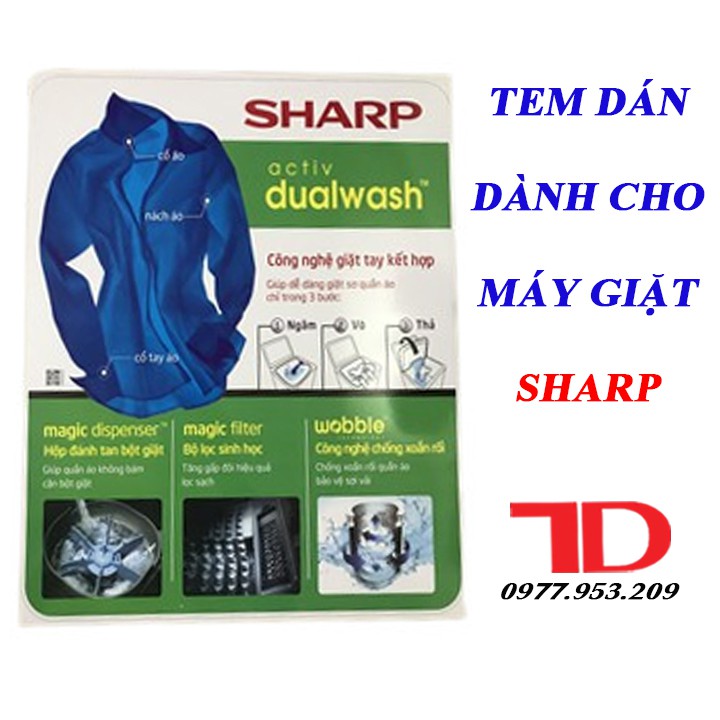 Tem dán máy giặt SHARP, miếng dán trang trí máy giặt