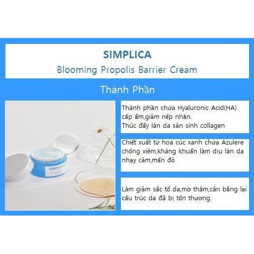Kem dưỡng trắng,cấp ẩm giảm nếp nhăn SIMPLICA Blooming Propolis Barrier Cream Hàn Quốc