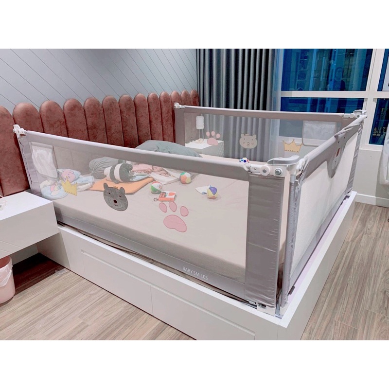 (BẢN CAO CẤP 2023) Thanh Chắn Giường BABY SMILES hoạ tiết thêu nổi 3D, độ cao 70-100cm