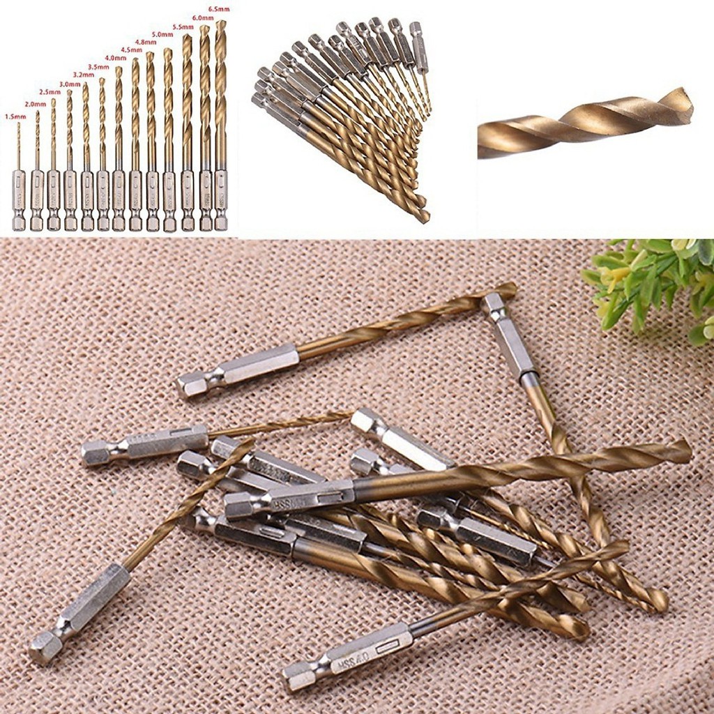 Bộ 13 mũi khoan sắt, gỗ chuôi lục giác