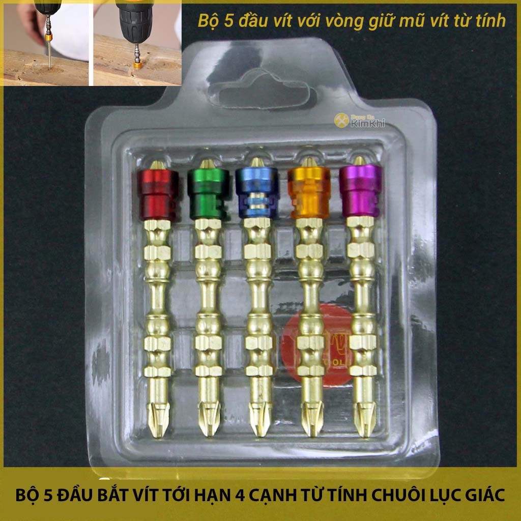 Bộ 5 đầu bắt vít tới hạn với 4 cạnh từ tính chuôi lục giác