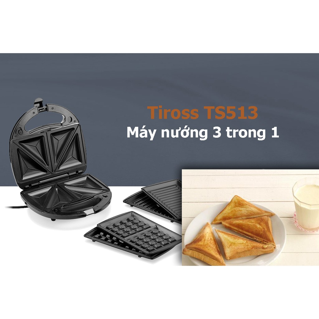 [Mã 229ELSALE hoàn 7% đơn 300K] Máy nướng bánh 3 trong 1 Tiross TS-513 (kèm 3 khuôn)