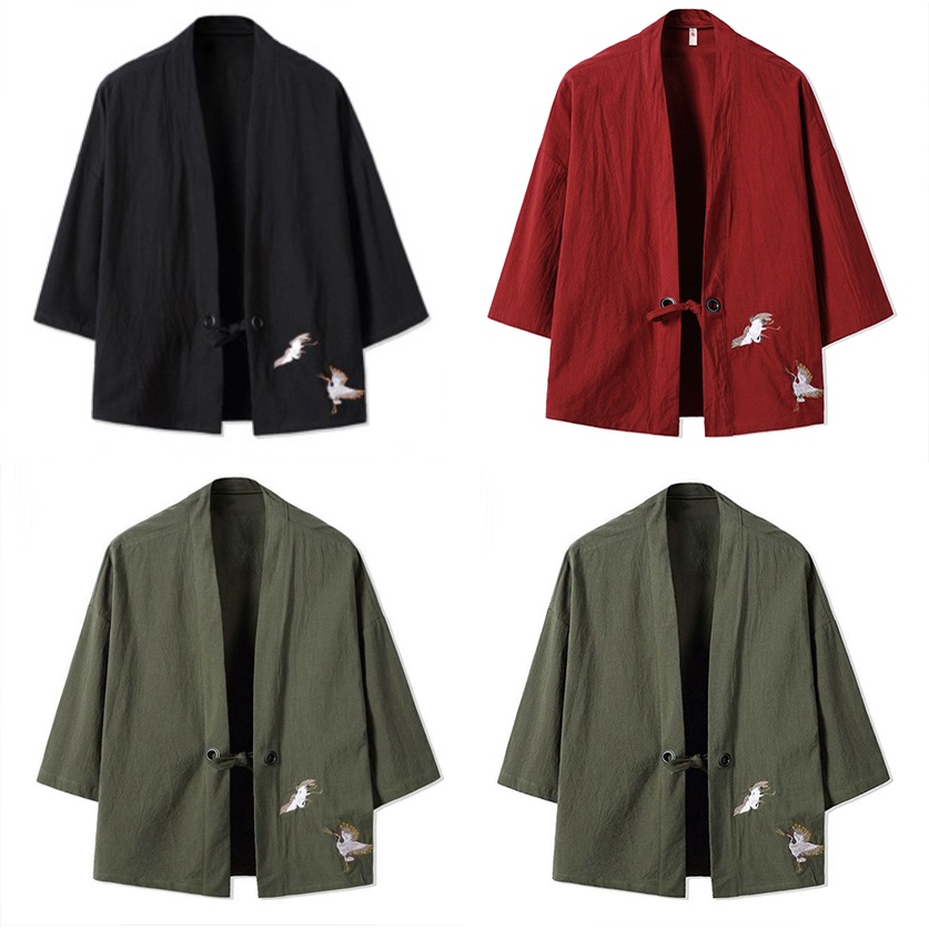 Áo khoác kimono haori happi hạc thêu