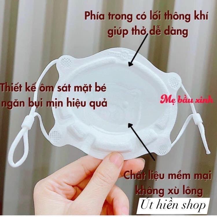 Khẩu Trang Gấu Sơ Sinh Uni Mask Cho Bé Nhỏ Set 3 Cái cho bé từ 1-3 tuổi, lọc bụi kháng khuẩn cho bé 8-12kg