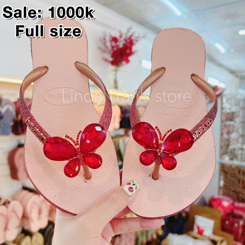 dép HVN kim tuyến viền hồng mix charm