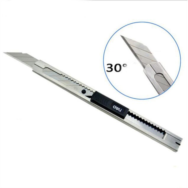 Dao rọc lưỡi nghiêng 30 độ - 36 đ.ộ Deli, 5 hộp lưỡi thép SK5 - 2034/ 2058/ 2012/ 2015 - vpp Diệp Lạc