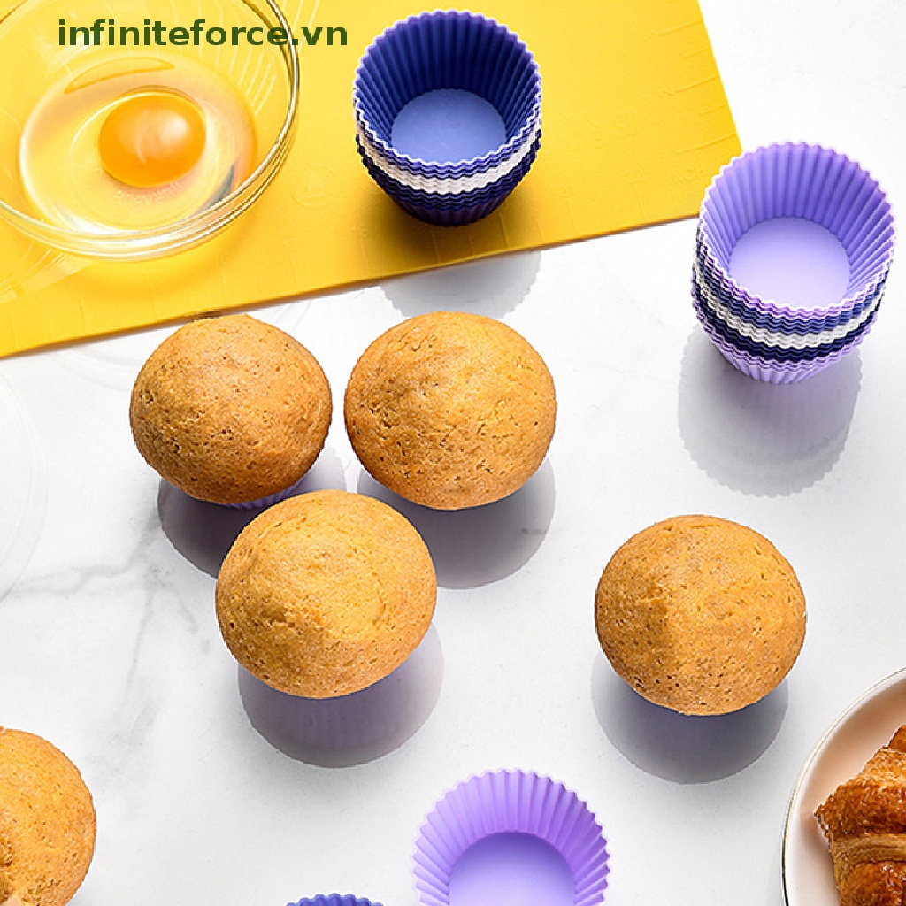 Set 12 / 24 Khuôn Silicon Làm Bánh Muffin Hình Tròn Có Thể Tái Sử Dụng