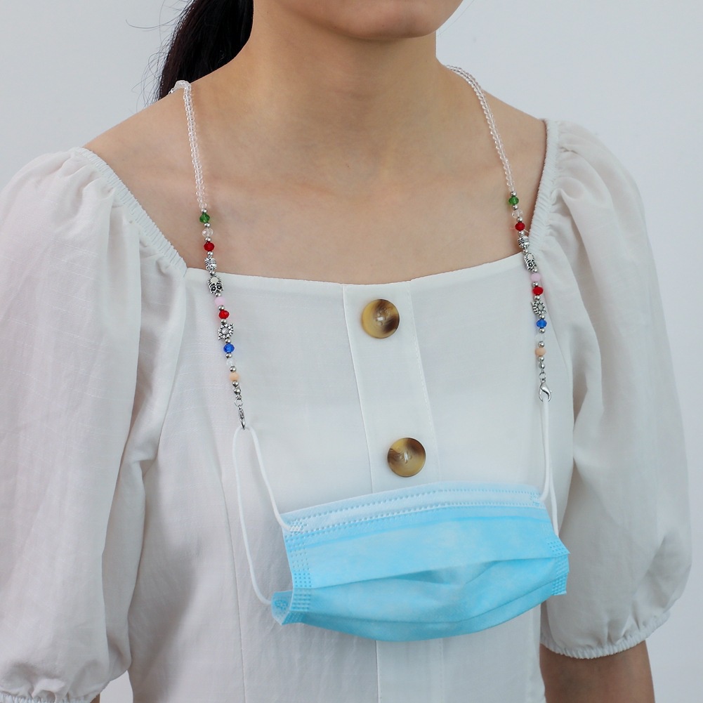 Dây đeo chống thất lạc khẩu trang dạng cườm pha lê kết hợp charm nhiều màu sắc phong cách Hàn Quốc