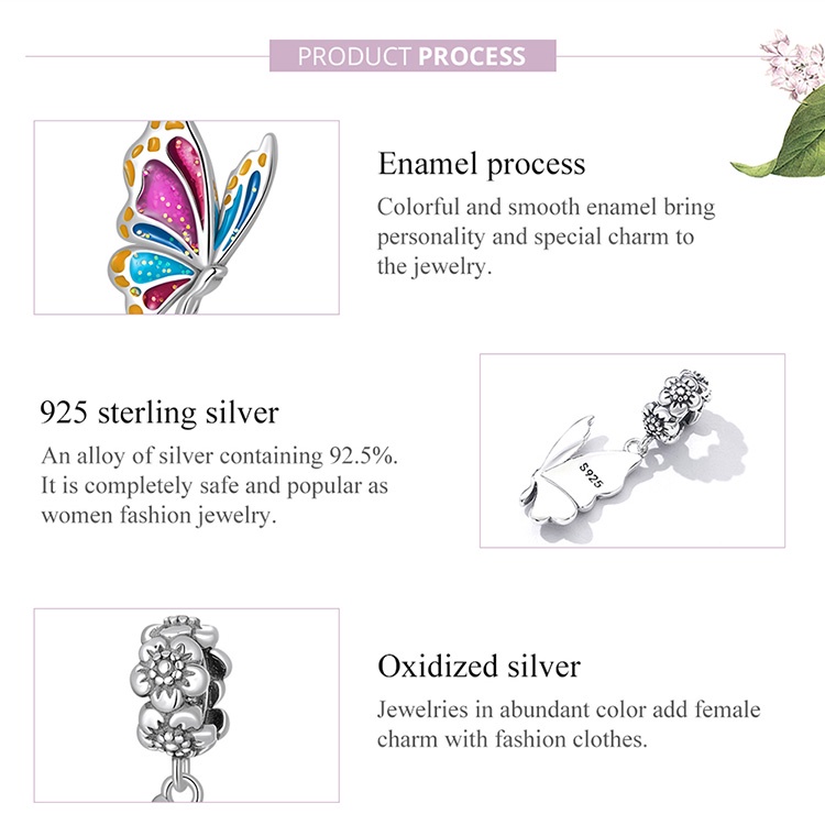 Mặt phụ kiện BAMOER SCC2216 bạc 925 hình bươm bướm xinh xắn