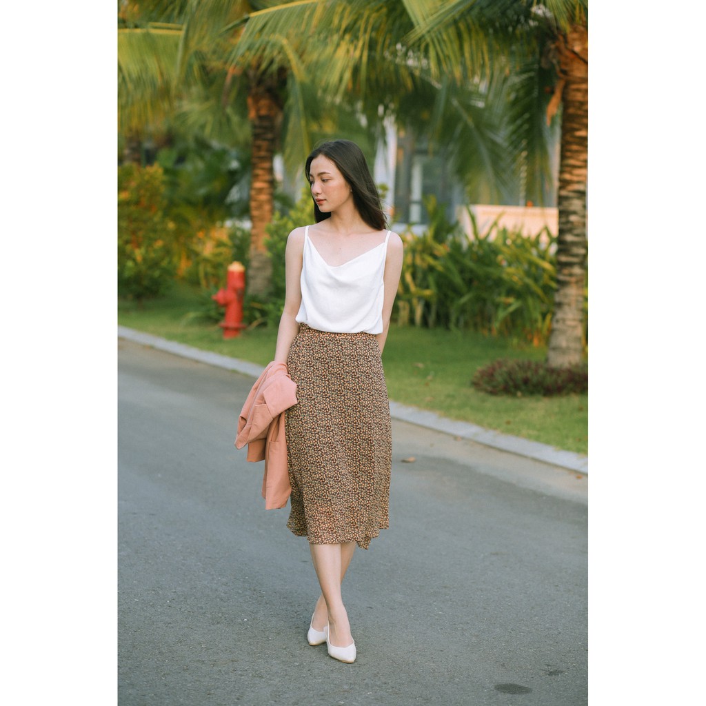 Chân váy midi chữ A dáng dài hoạ tiết hoa nhí vintage V210537 (có 4 màu: xanh rêu, tím nhạt, đỏ gạch, nâu đất) | BigBuy360 - bigbuy360.vn