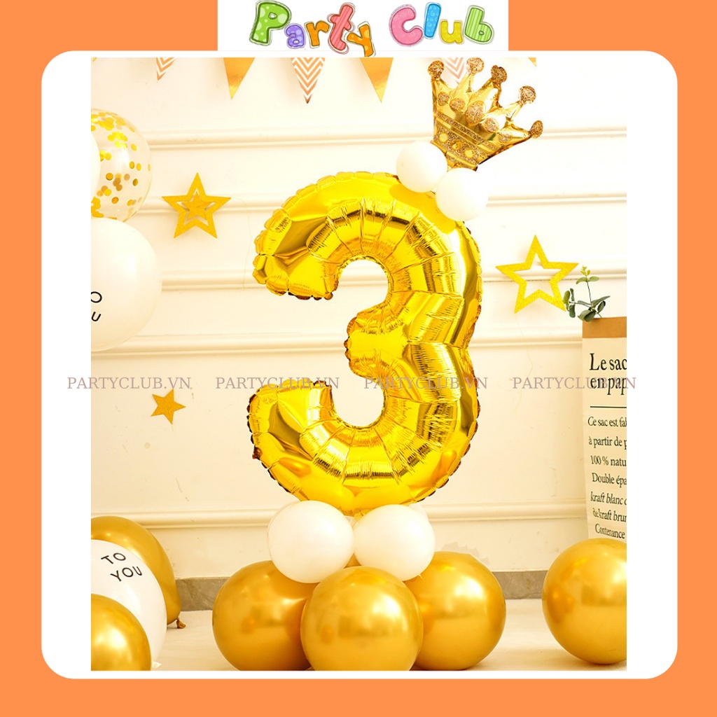 Bóng số đính vương miệng màu vàng trang trí sinh nhật