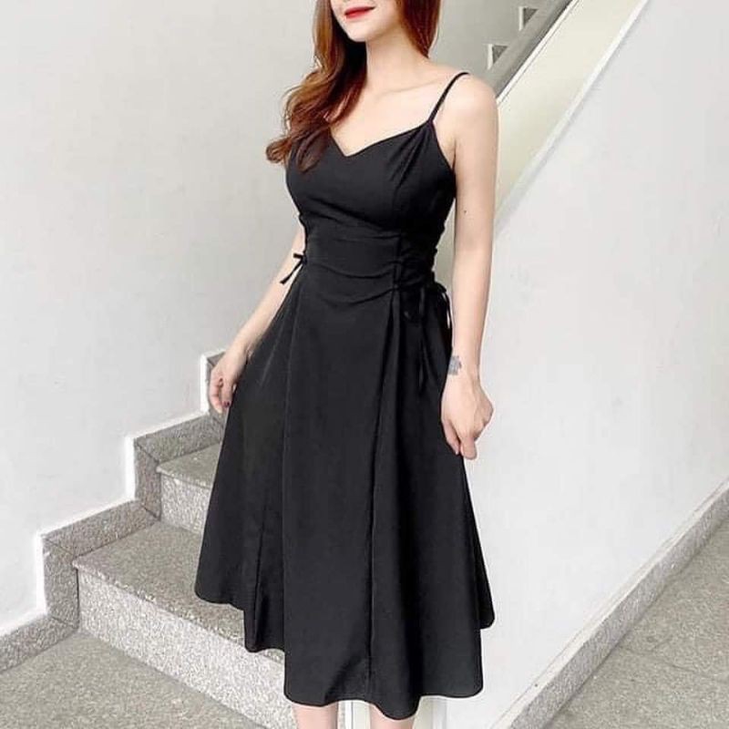 ĐẦM ĐEN 2 DÂY ĐAN EO