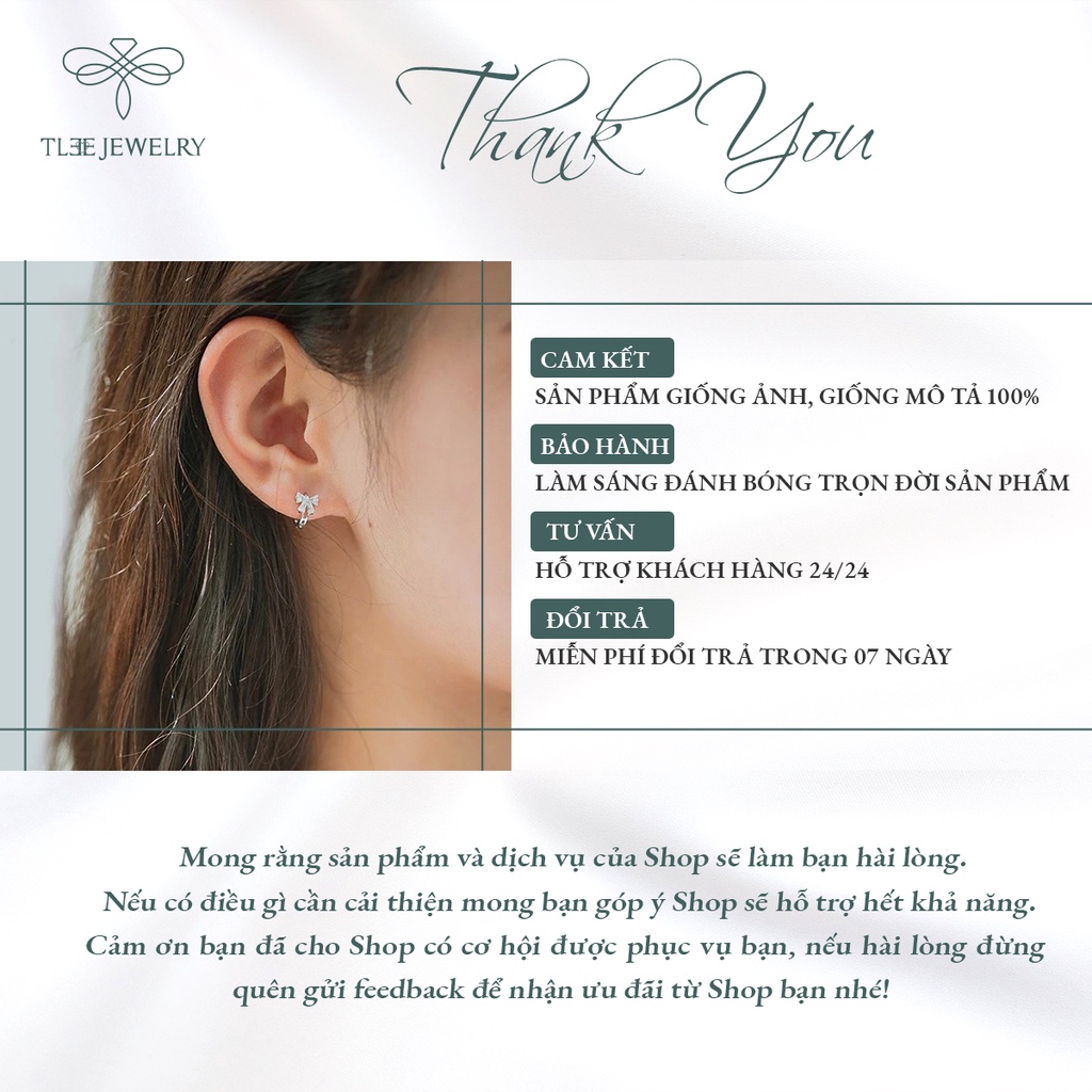 Khuyên tai bạc nữ TLEE nơ chốt bấm nạm đá dáng nữ tính NCJ B0102