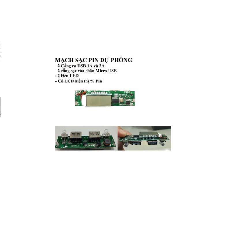 Mạch sạc dự phòng 2A 2 cổng ra có LCD hiển thị
