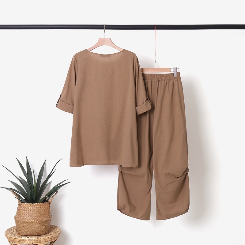 Set đồ ZANZEA gồm áo thun tay lỡ cổ tròn + quần dài ống rộng thời trang cho nữ