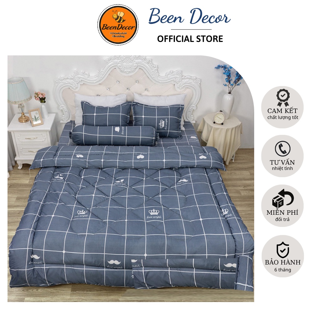 [CHĂN PHAO] Bộ Chăn Phao Ga Gối 5 Món poly cotton [Loại Đẹp] [ 1 Chăn phao + 1 Ga chun + 2 Vỏ gối nằm + 1 Vỏ gối ôm ]